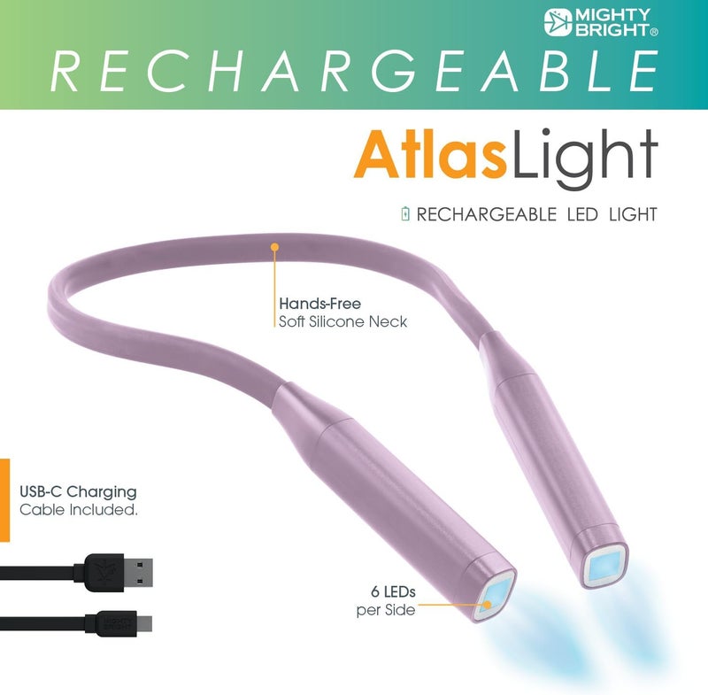 Mighty Bright Atlas Rechargeable Neck Light, 12 LED, 3 Color Temperatures, USB-C Charging Cable Included (Lavender) - Image 2